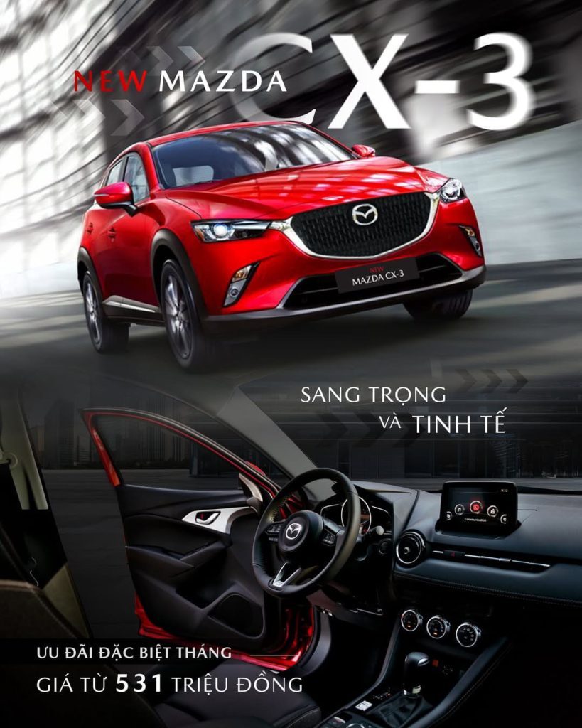New Mazda CX-3 là lựa chọn lý tưởng dành cho những khách hàng đề cao gu thẩm mỹ tinh tế và dấu ấn khác biệt. Không gian nội thất sang trọng, tinh giản cùng trải nghiệm lái mượt mà giúp mỗi hành trình trở nên thư thái và đầy cảm hứng.
